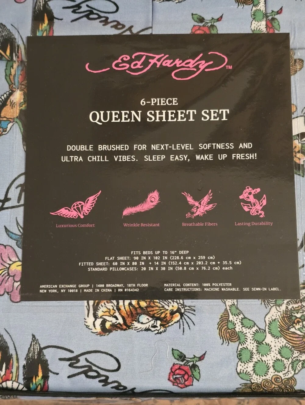 Ed Hardy 6 Piece Foo Dog Tiger Queen Sheet Set